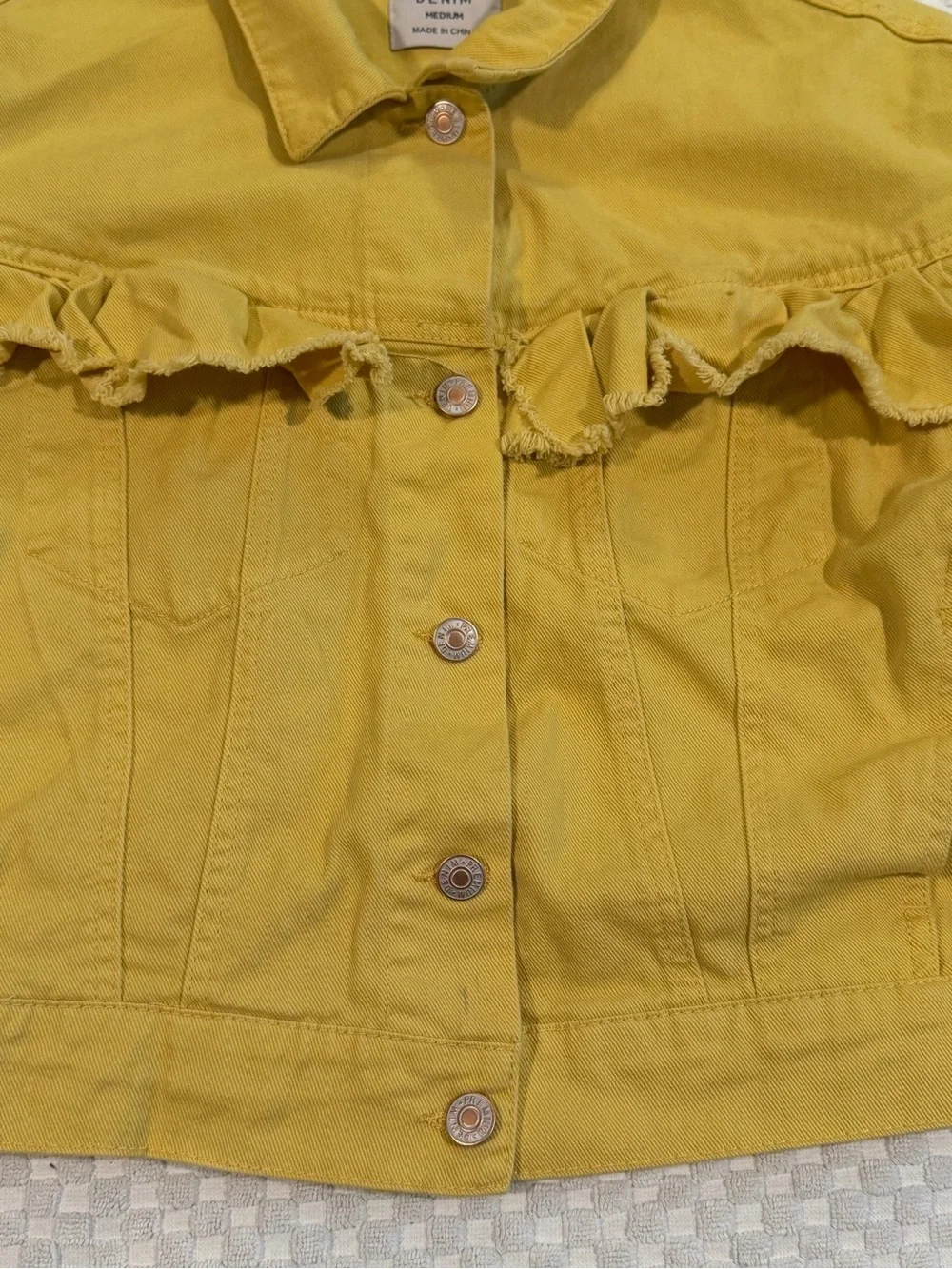 Love Tree Yellow Ruffle-Trim Denim Jacket